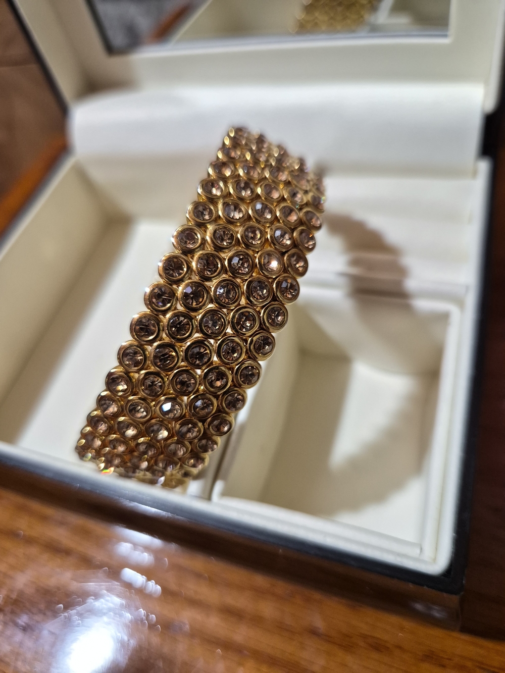 Vintage Gold Crystal Pave Wide Cuff Bracelet
